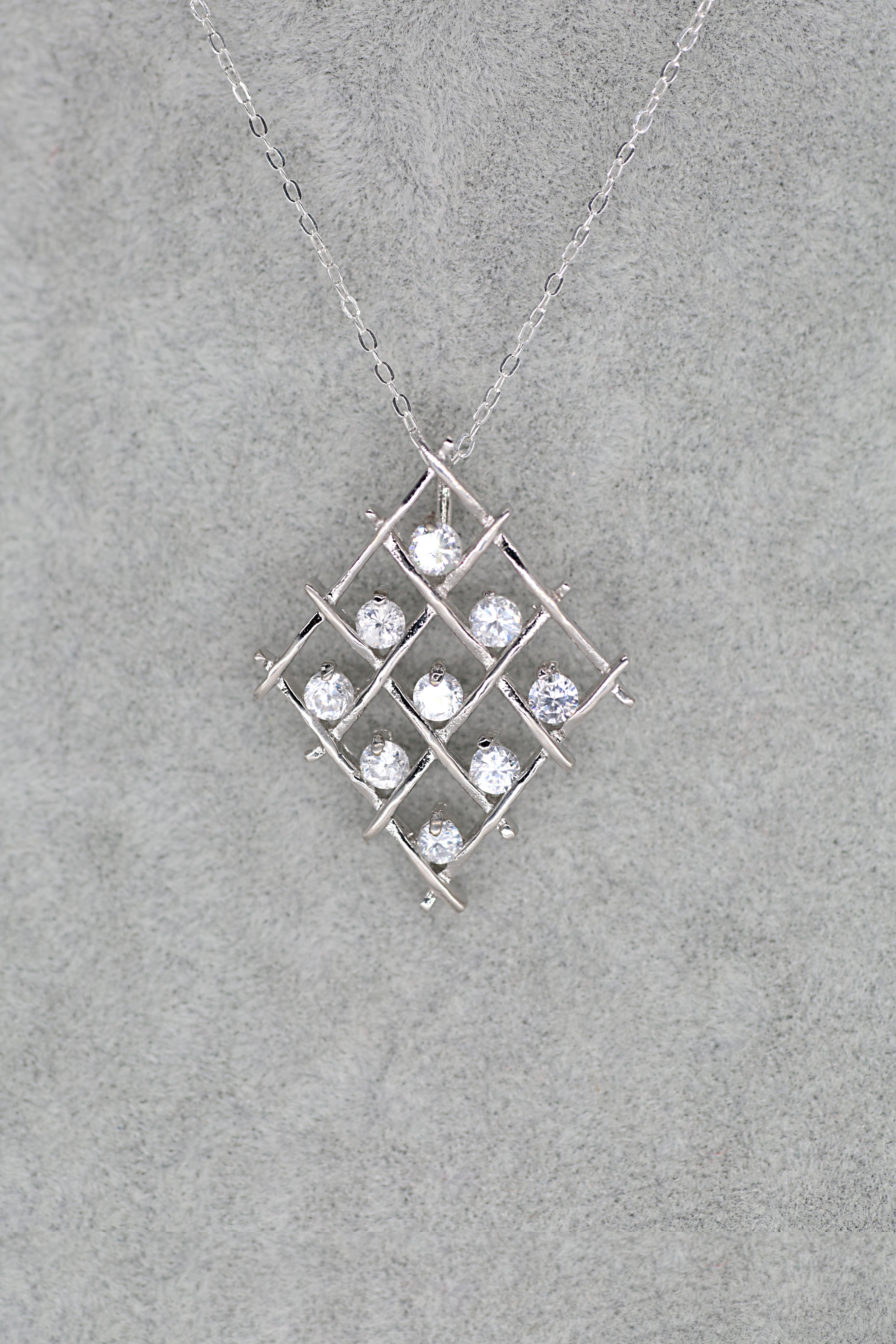 Square Net Pendant Sterling Silver