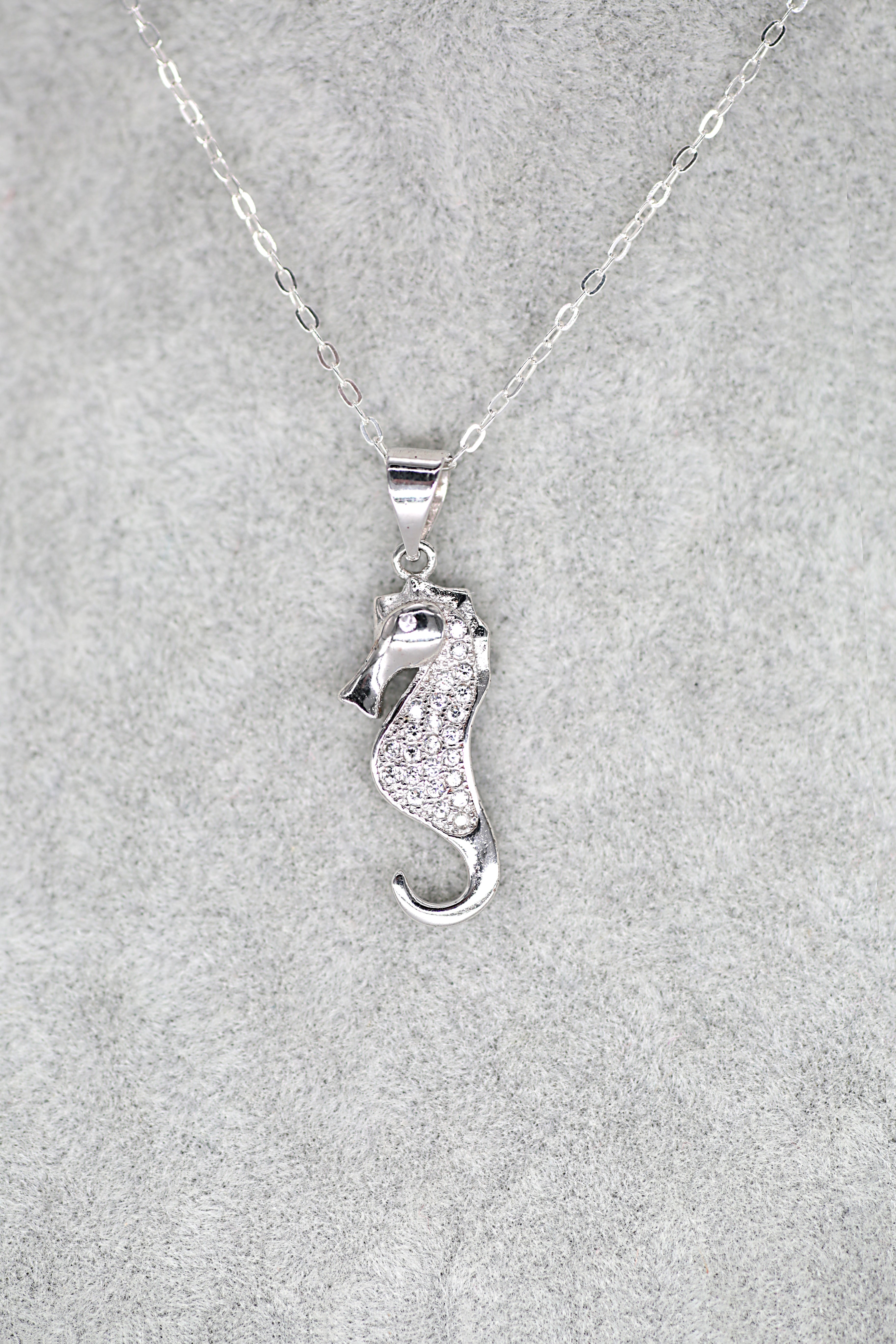 Seahorse Crystal Pendant Sterling Silver