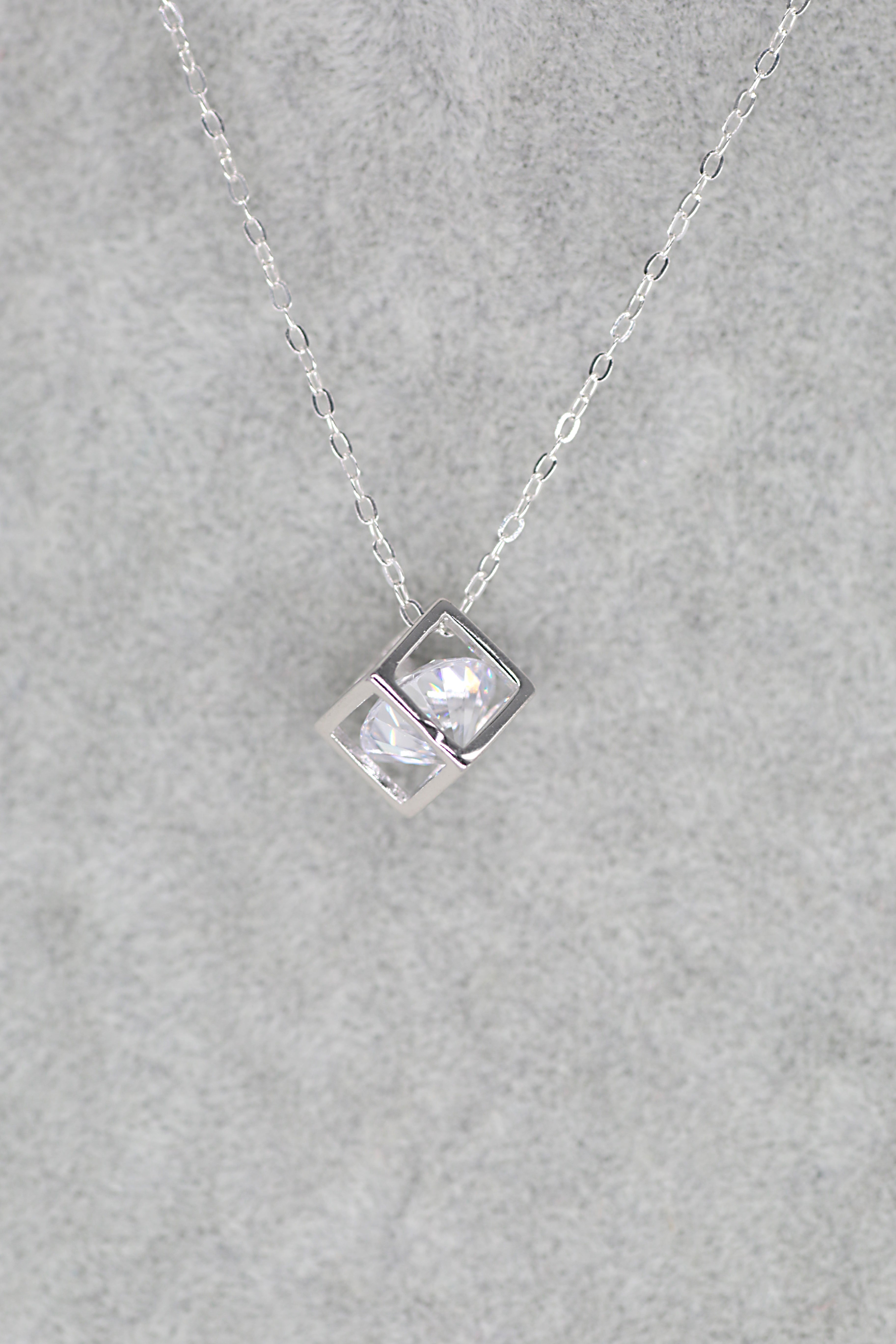 Square Cube Pendant Sterling Silver