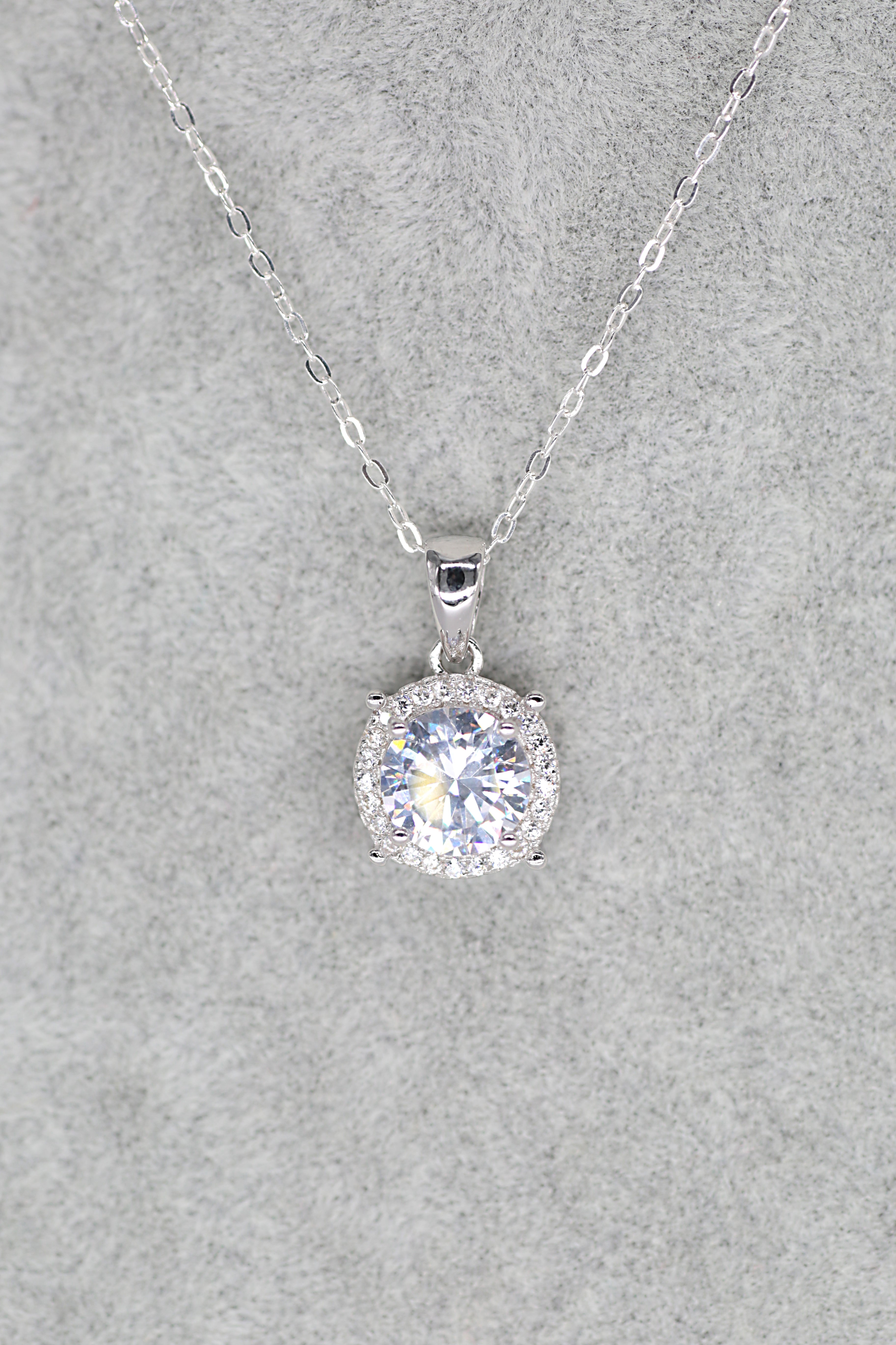 Round Crystal Pendant Sterling Silver