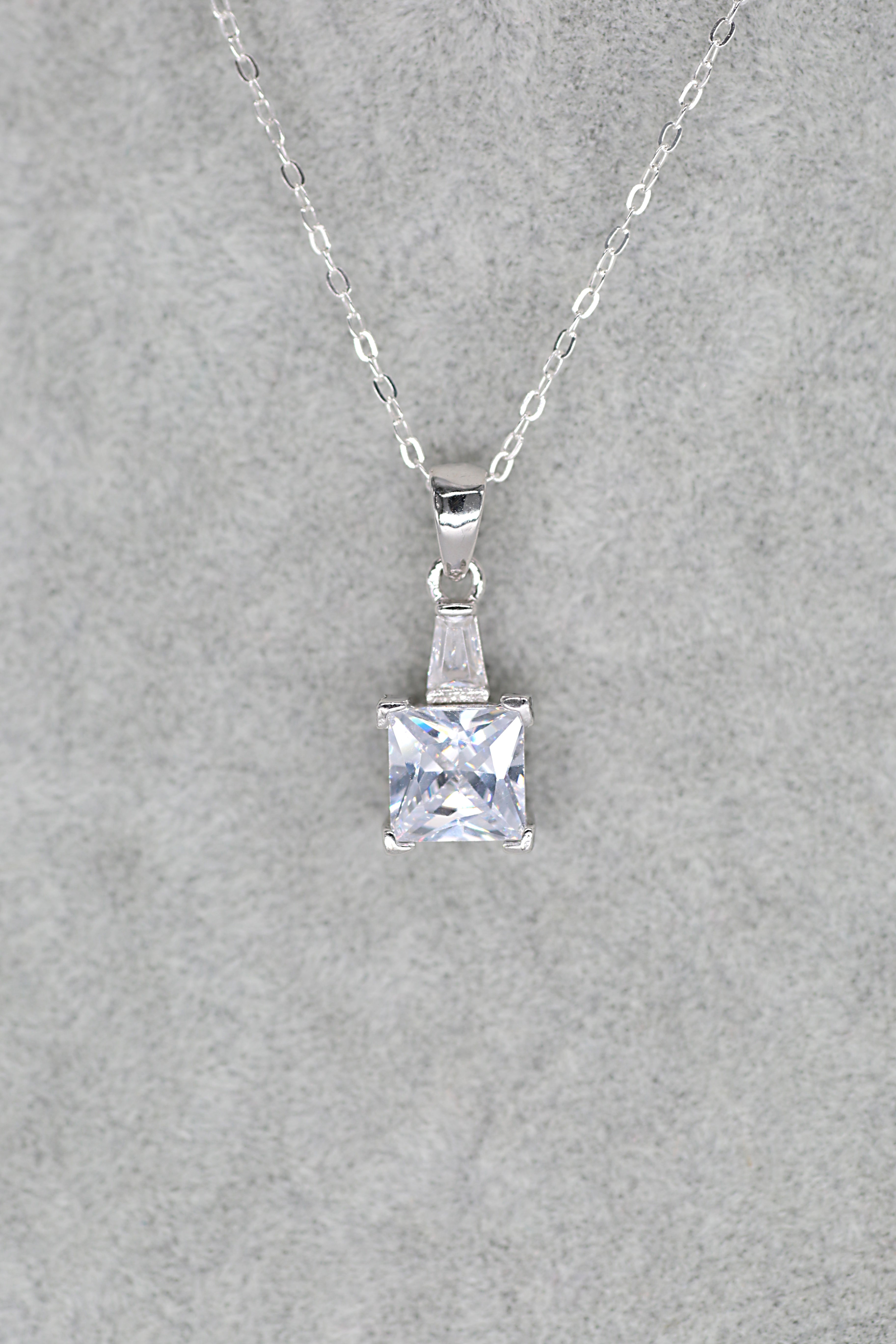 Square Crystal Pendant Sterling Silver