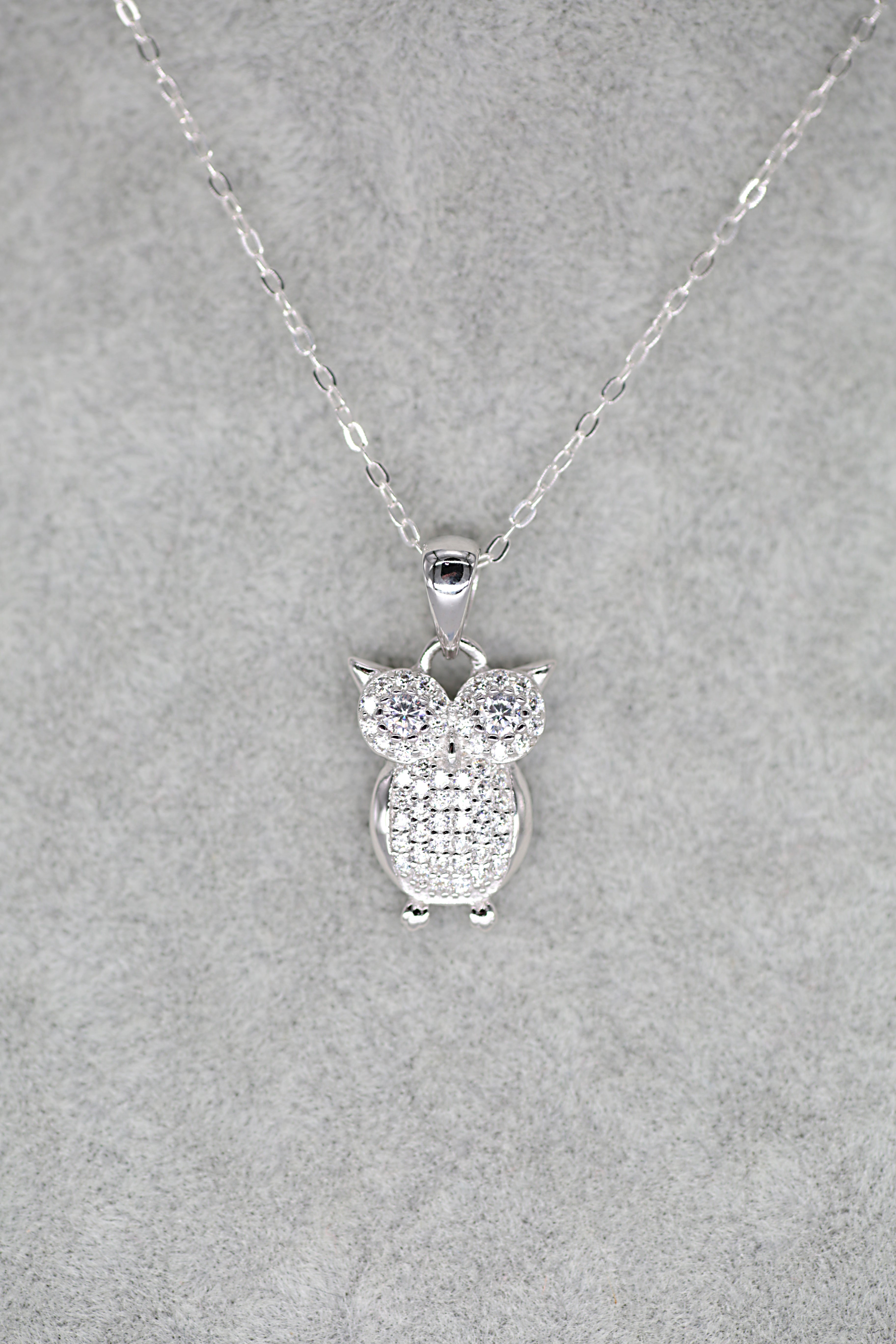 Owl Crystal Pendant Sterling Silver