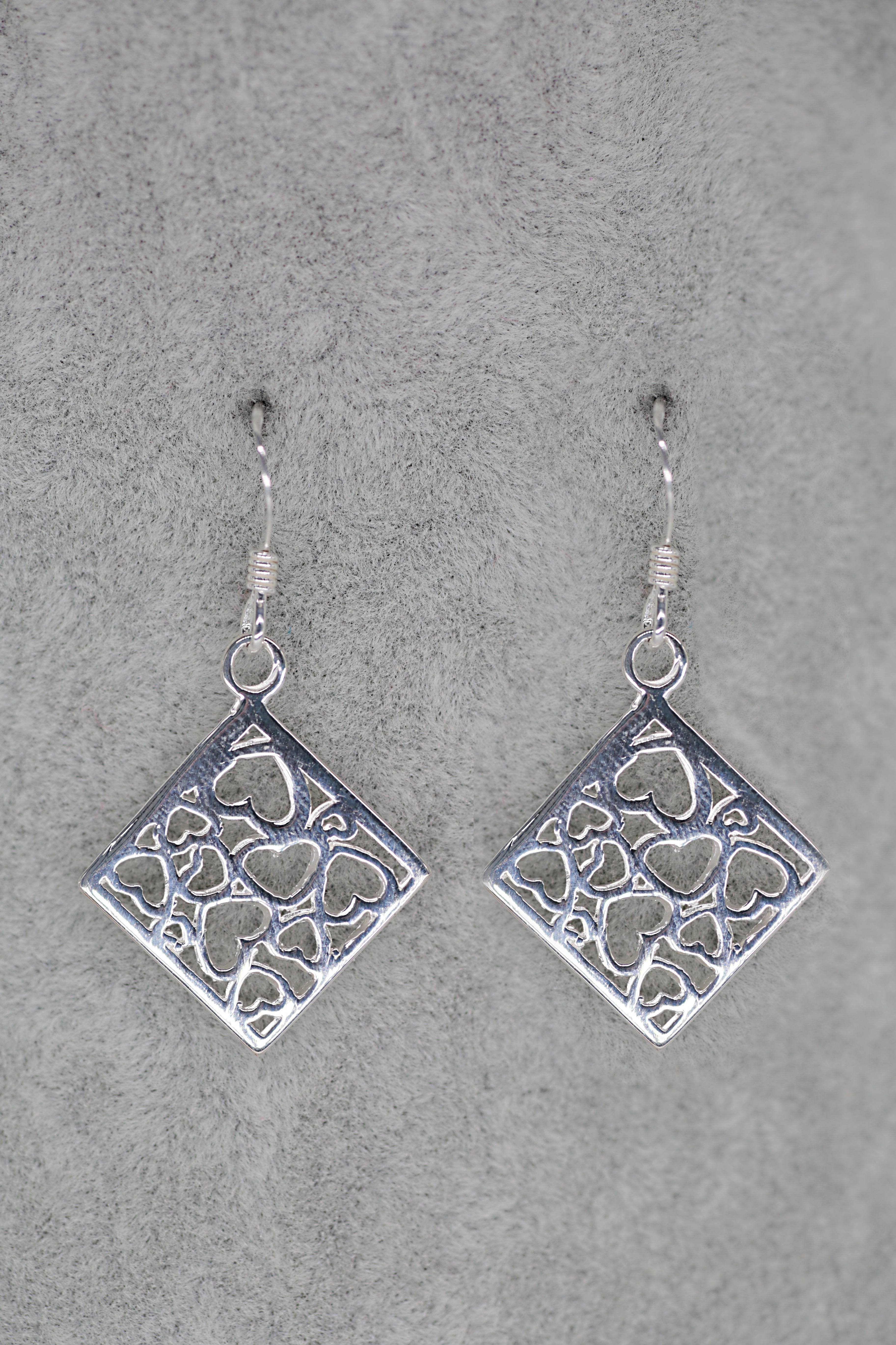 Heart Square Frame Earrings Sterling Silver