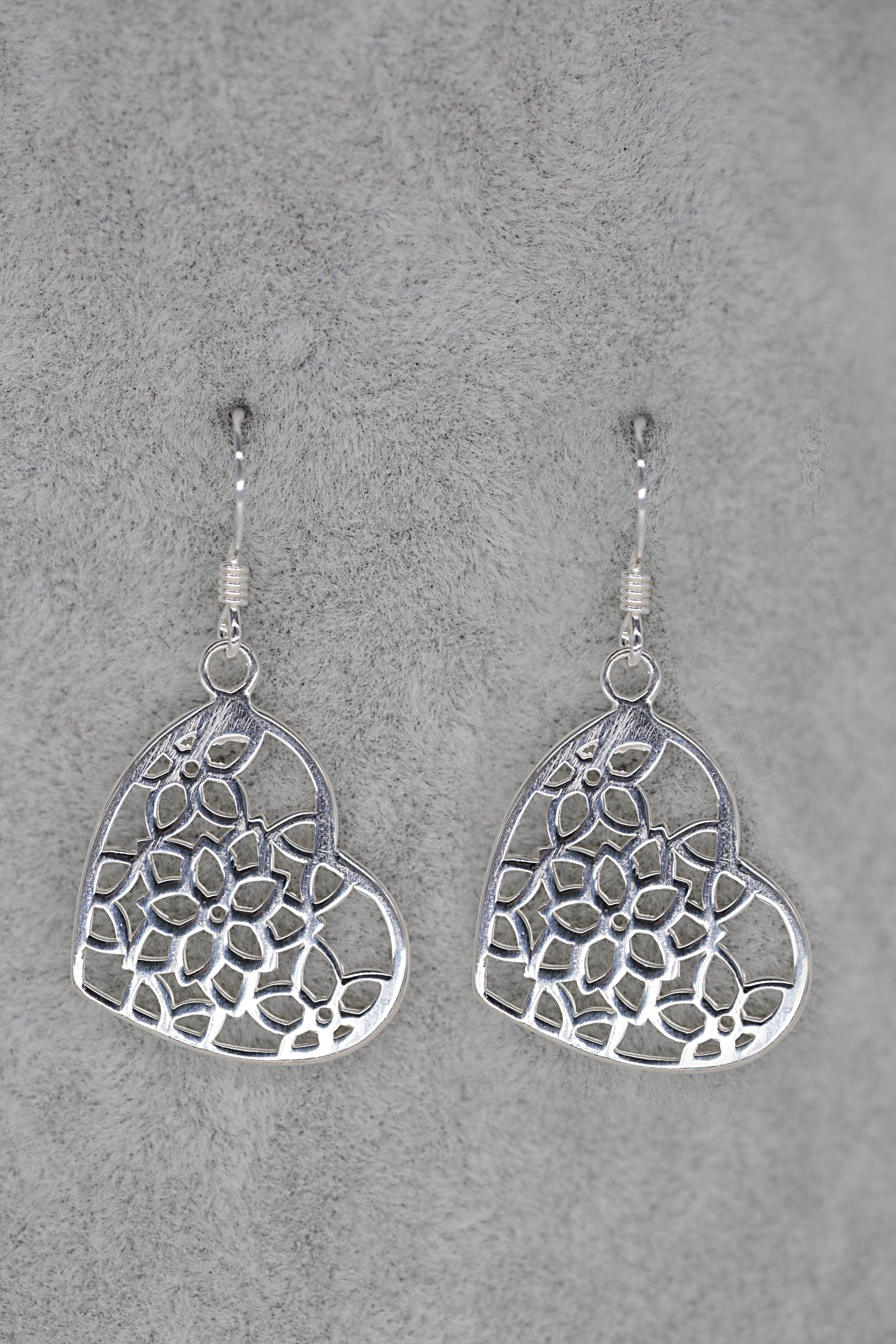 Heart Flower Earrings Sterling Silver