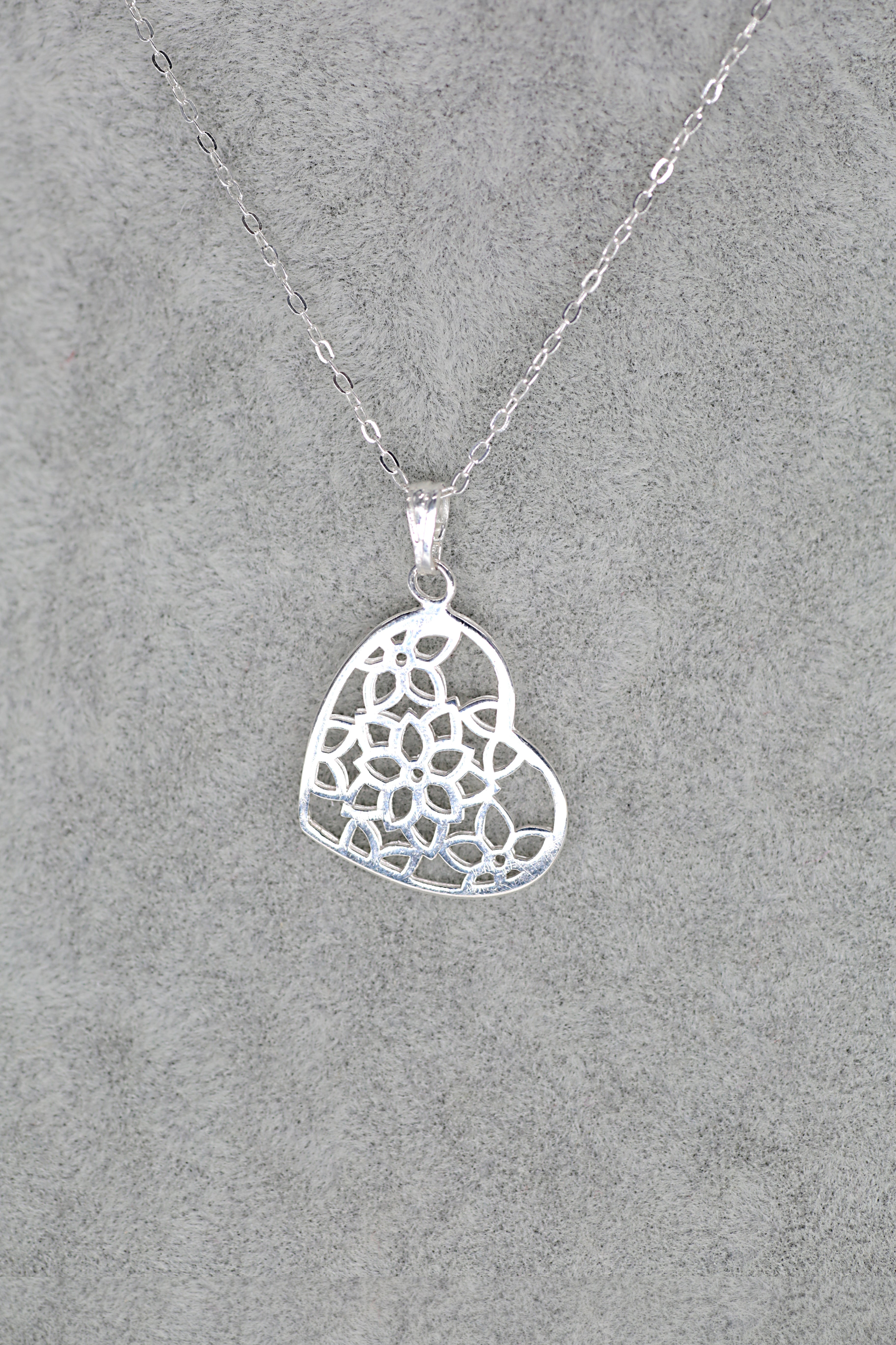Heart Flower Pendant Sterling Silver