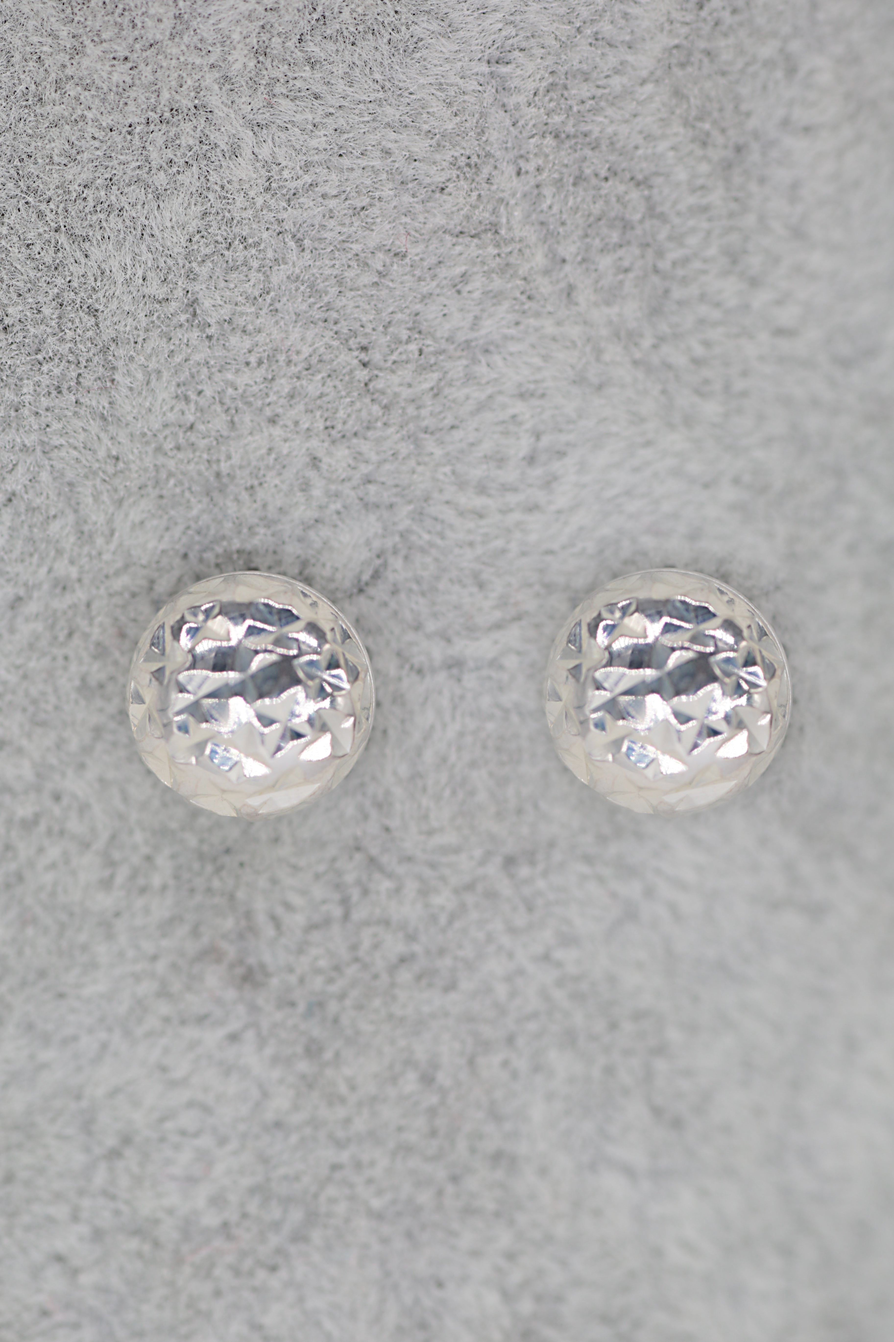 Round Fancy Cut Stud Earrings Sterling Silver