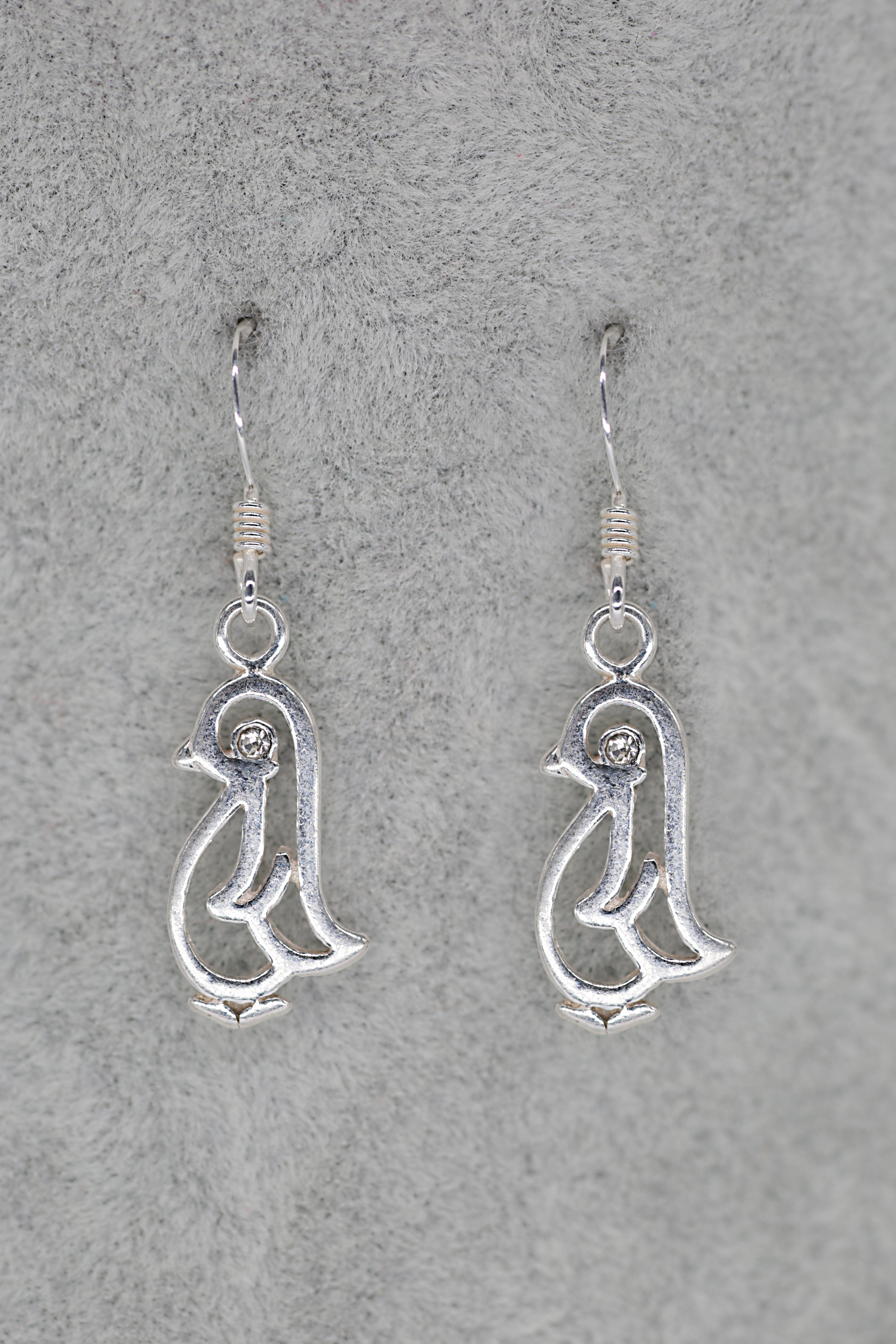 Penguin Outline Earrings Sterling Silver