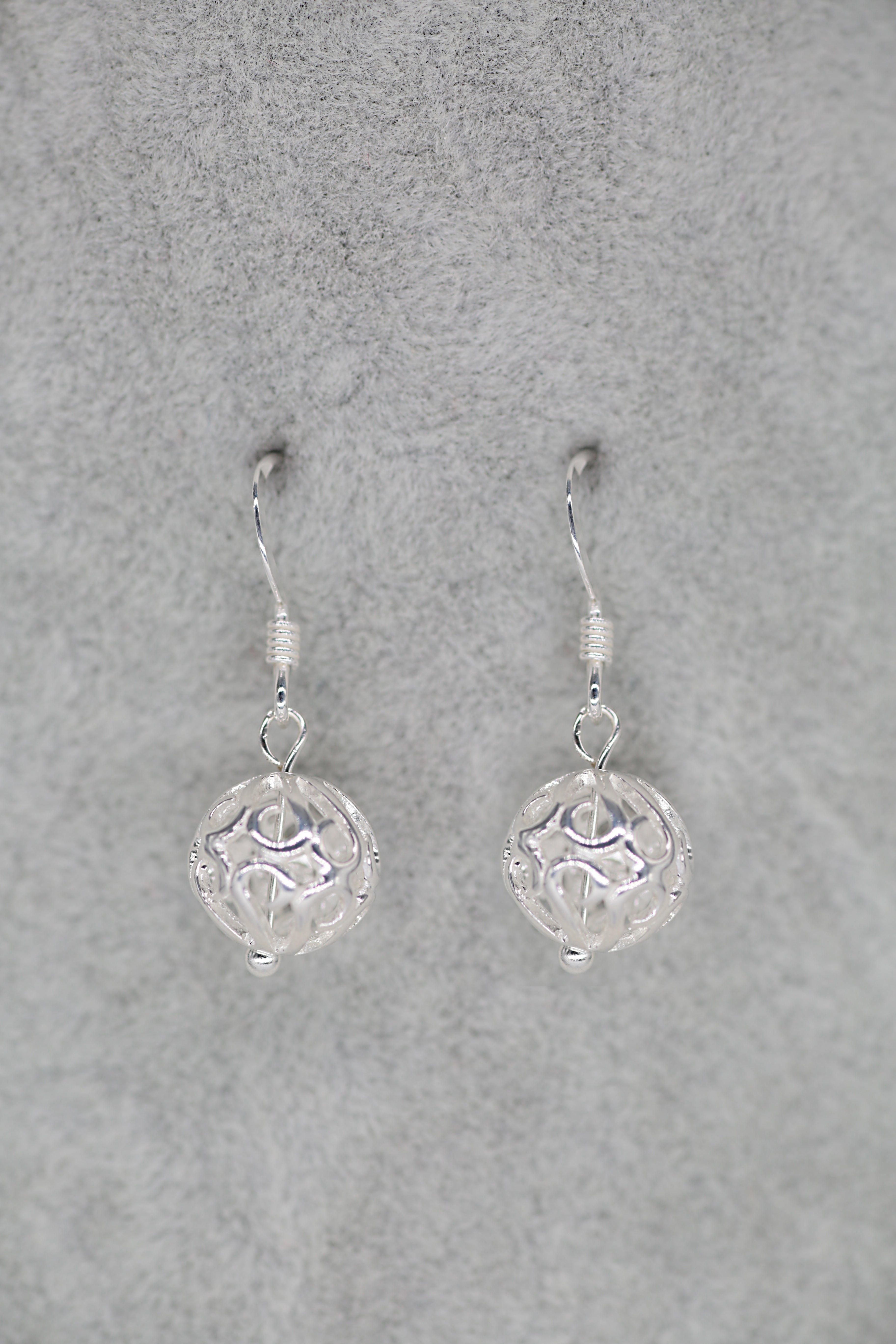 Round Filigree Bead Earrings Sterling Silver