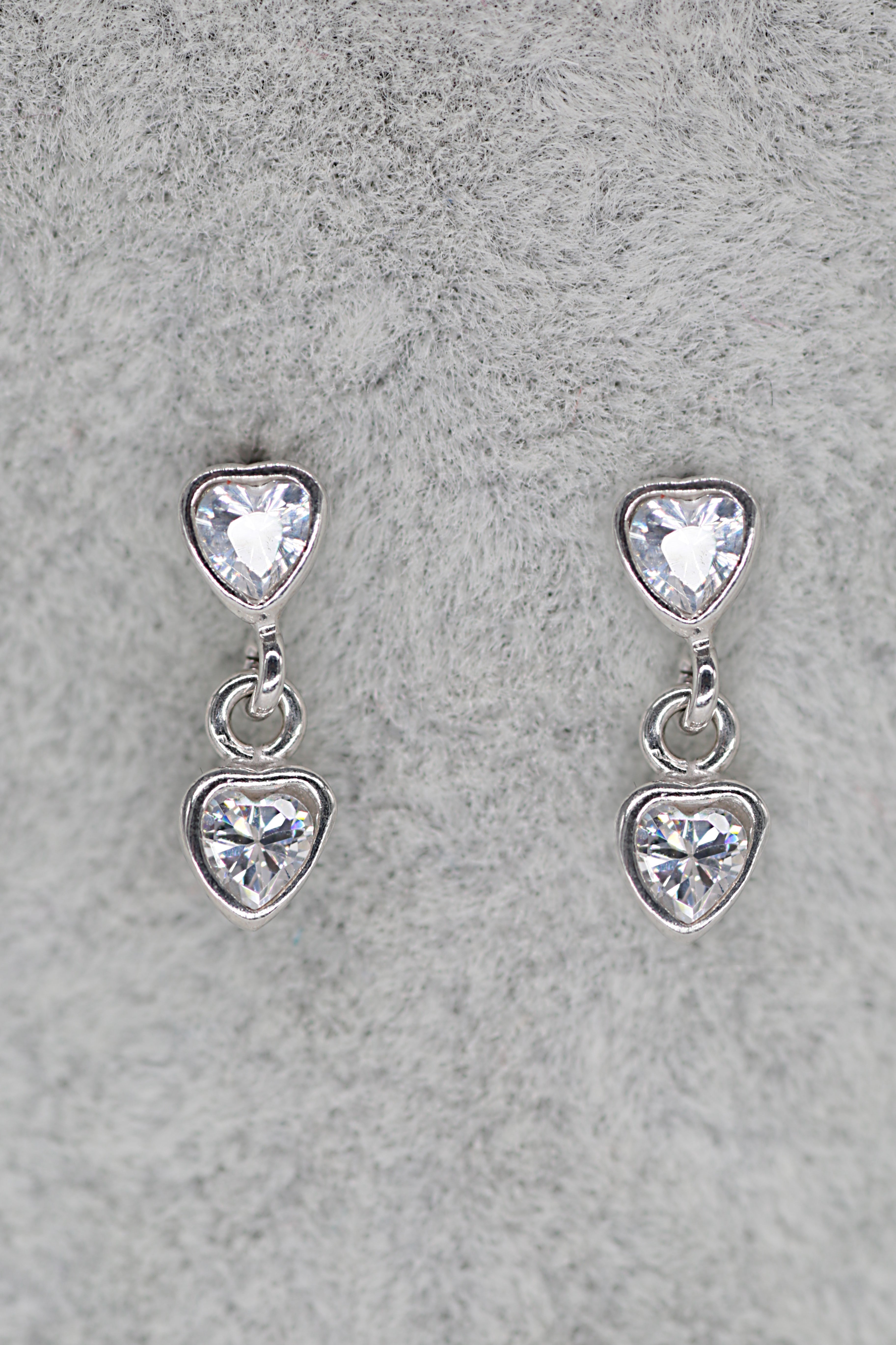 Heart Drop Earrings Sterling Silver