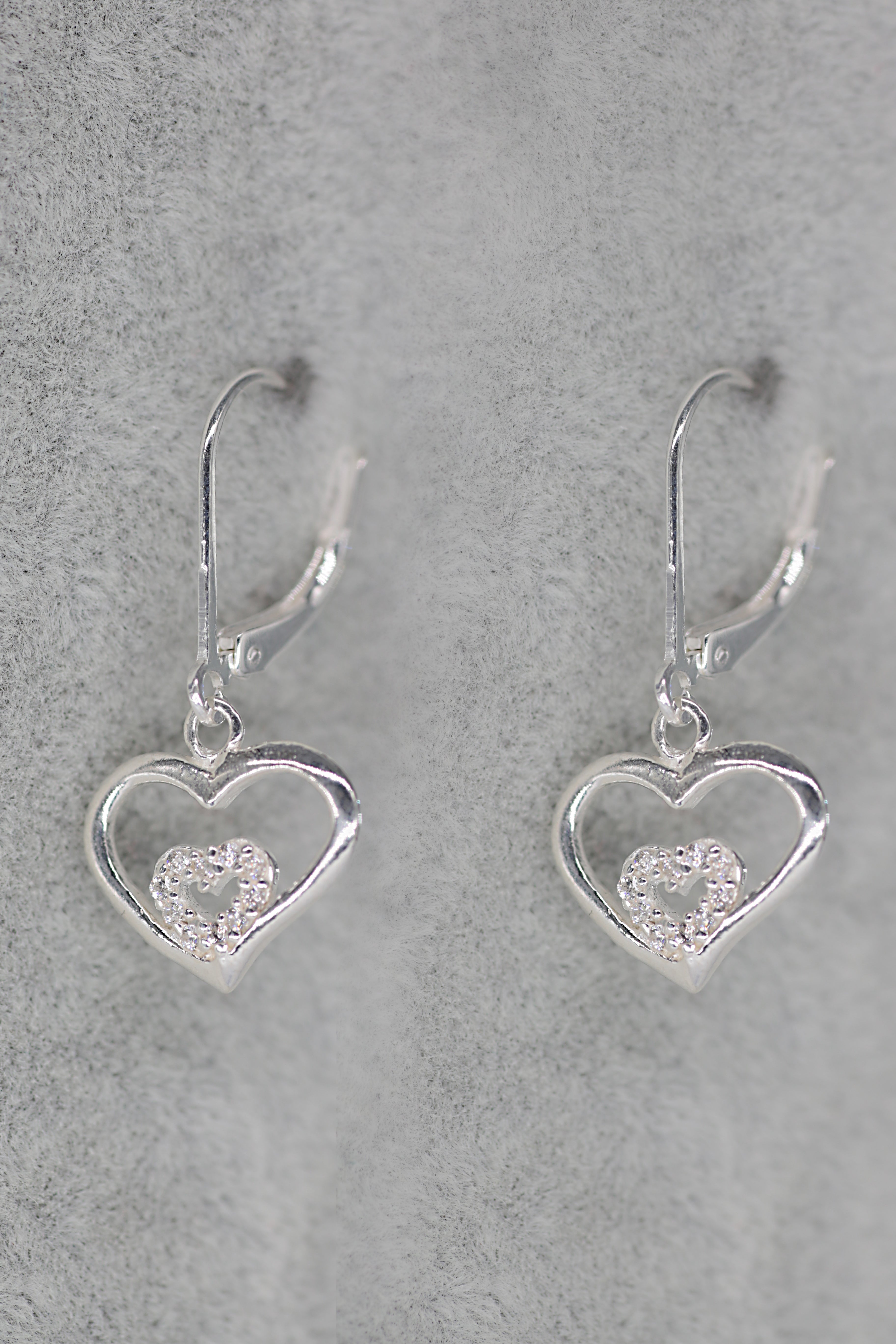 Heart Crystal Earrings Sterling Silver