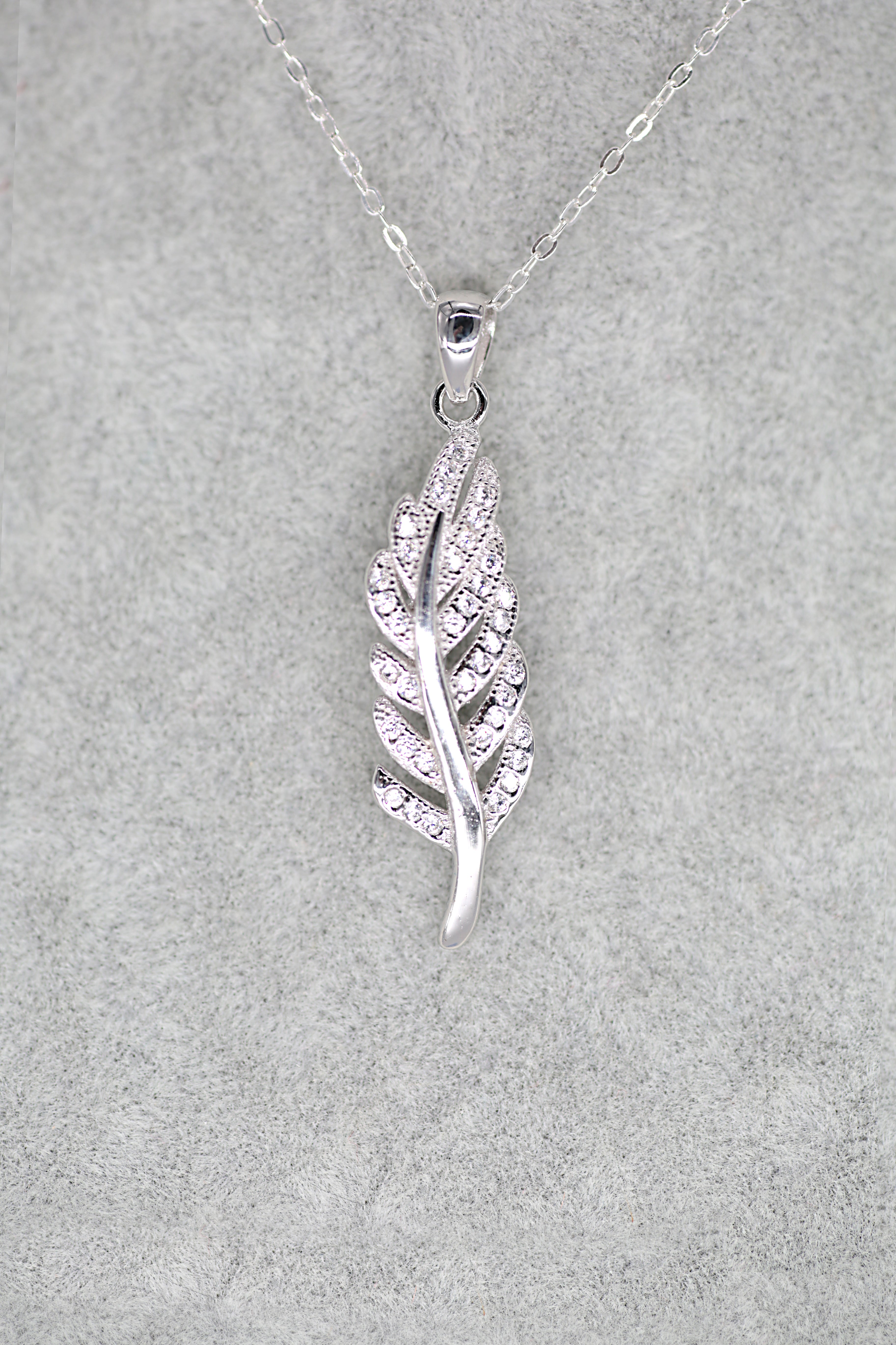Feather Crystal Pendant Sterling Silver